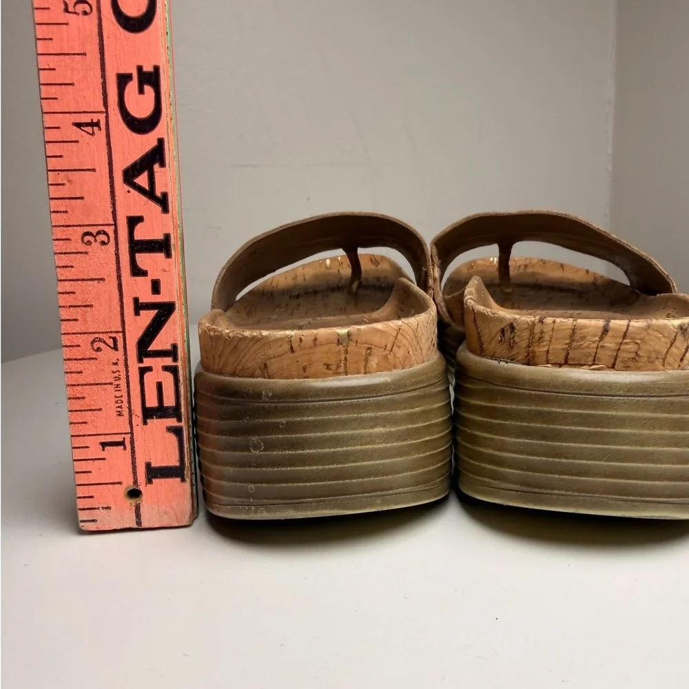 Donald J‎ Pliner Fiji Cork Gold Platform Slide Sandals 8.5